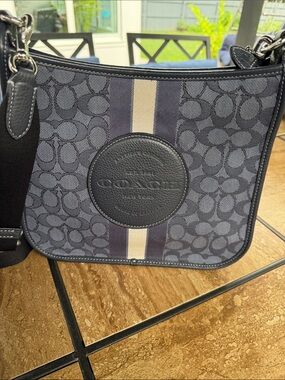 Coach Navy and Cream Signature Canvas Crossbody with Black Leather Trim
